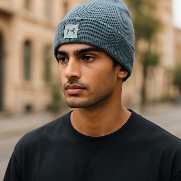 Under Armour Mens UA Truckstop Beanie Knit Cap Skull Hat Rib Cuff 1356707 Blue - Picture 1 of 12
